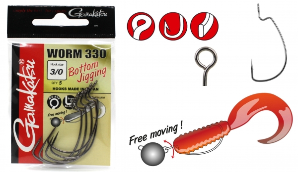 Gamakatsu Worm 330 Haken Bottom Jigging Gr.3/0
