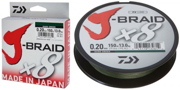 Daiwa J-Braid 8-fach rundgeflochtene Schnur Dunkelgrün 150m